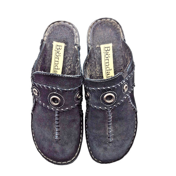 Bjorndal Women's Clogs Shoes Wedge Mules Sygma Black Leather Platform Size 7 M - Picture 3 of 10